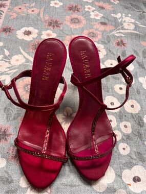Lauren Ralph Lauren Dark Red Strappy Rhinestone Heels